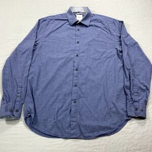 WRK Shirt Mens 16 34/35 Blue Melange Lightweight Button Up Long Sleeve Stretch